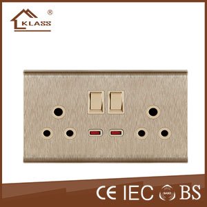 Double 15A switched socket with neon KL7-050