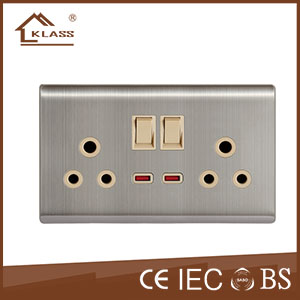 Double 15A switched socket with neon KL5-050